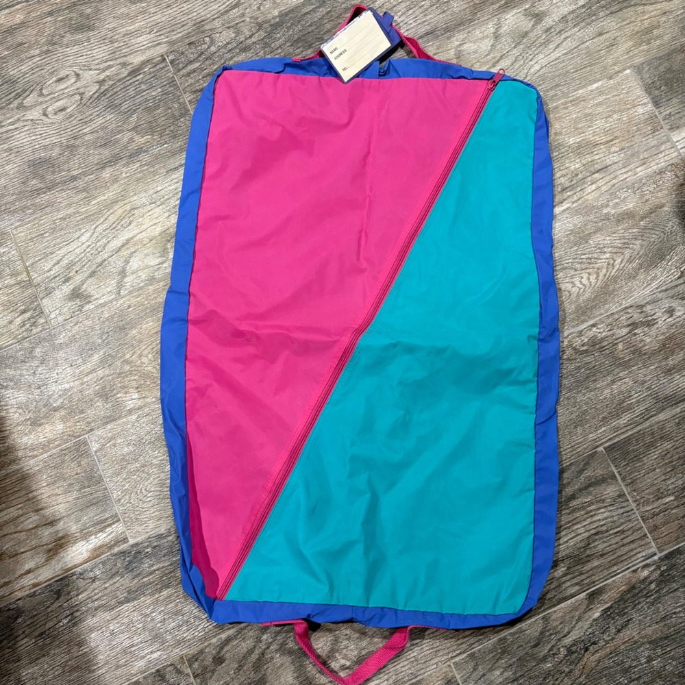 Vtg Neon Colorblock Garment Bag Pink Teal Blue 90s Travel Storage Pouch 29x19